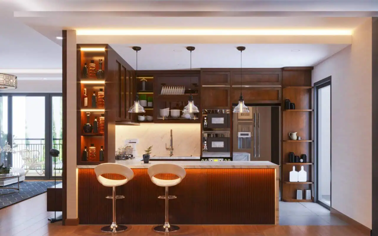 Quầy bar bếp gỗ tự nhiên