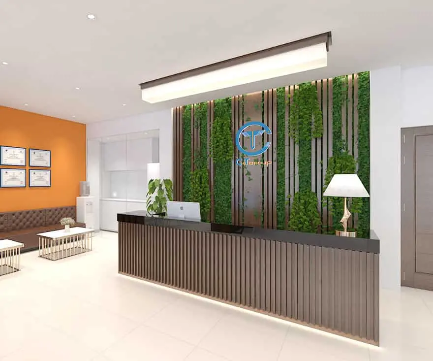 Mẫu quầy lễ tân sáng tự nhiên