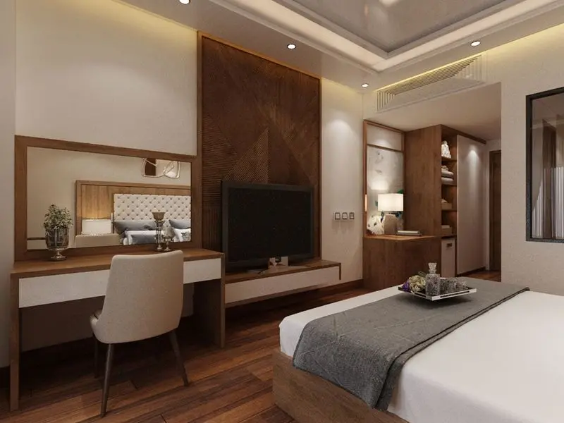 Phòng khách sạn gỗ công nghiệp