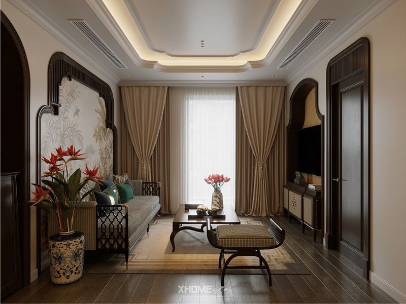 Ảnh thiết kế nội thất phòng khách Indochine