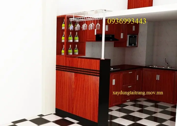 Tủ bếp nhôm với quầy bar