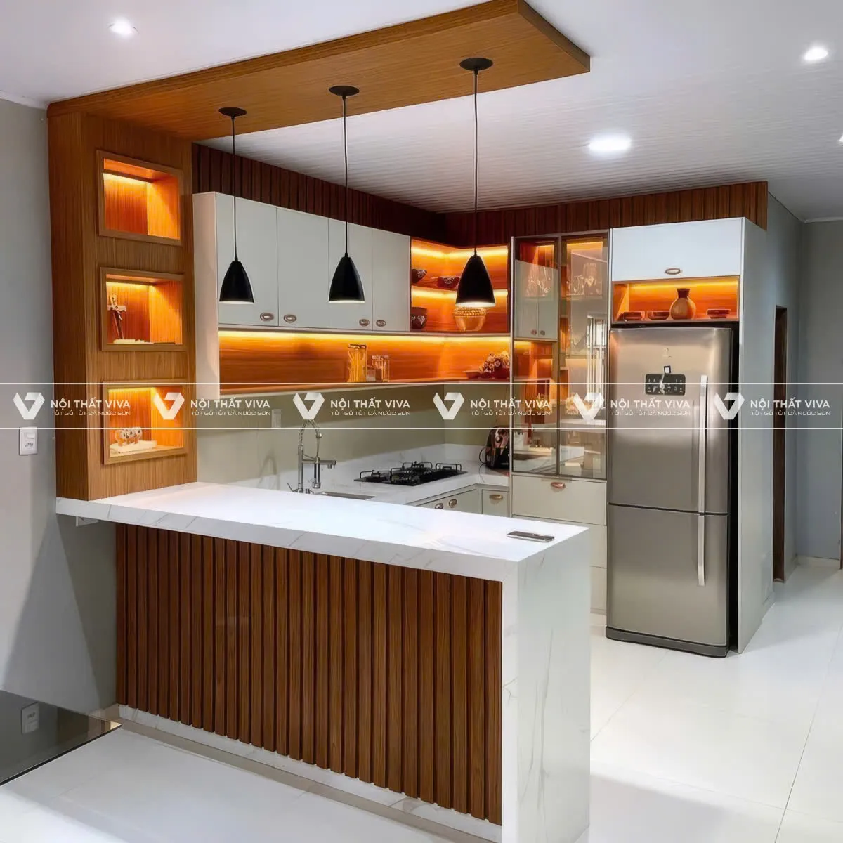 Quầy bar bếp gỗ tự nhiên