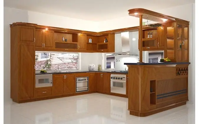 Mẫu tủ bếp có quầy bar