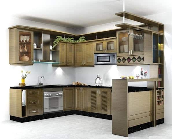 Tủ bếp cổ điển kết hợp quầy bar