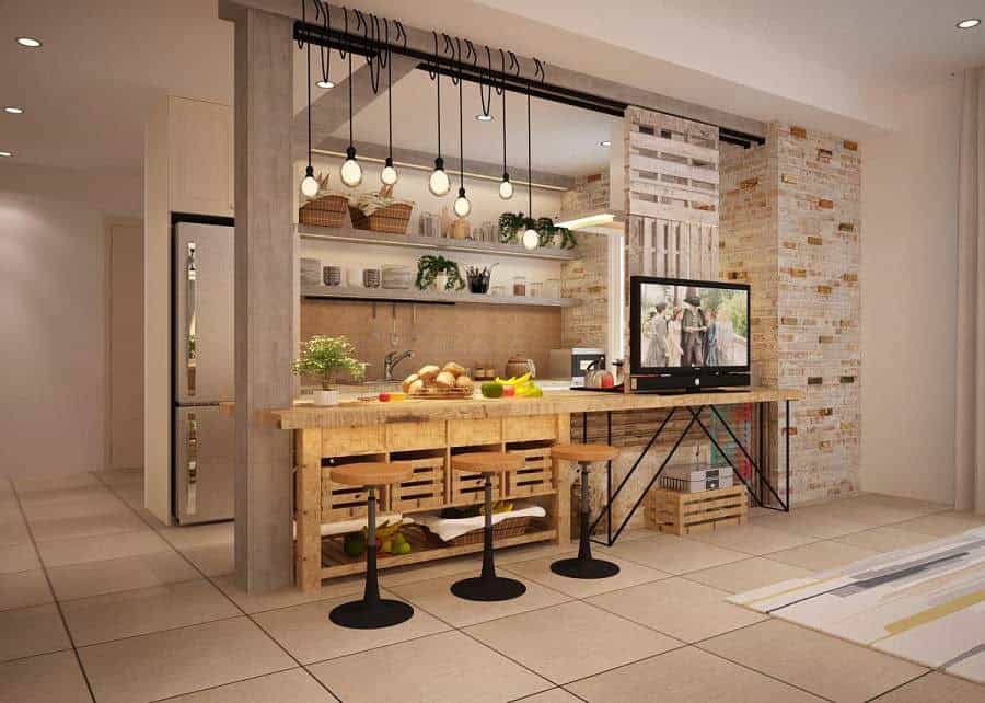 Mẫu quầy bar ngăn bếp và phòng khách 7