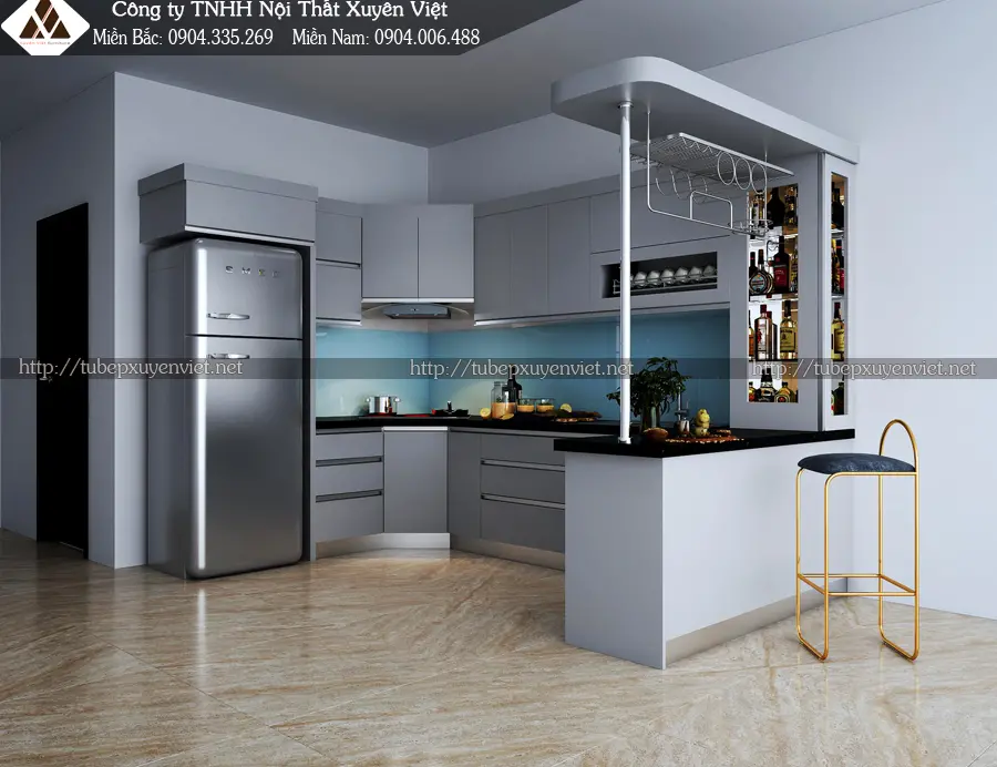 Tủ bếp đẹp có quầy bar