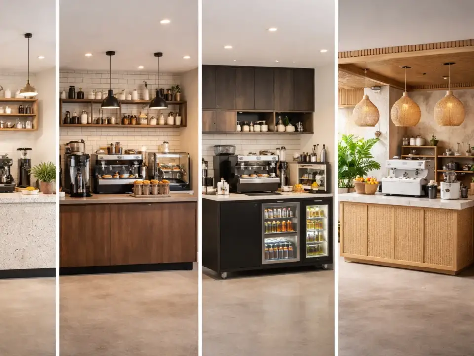 quầy cafe có kệ trưng bày – hình ảnh Bluecons