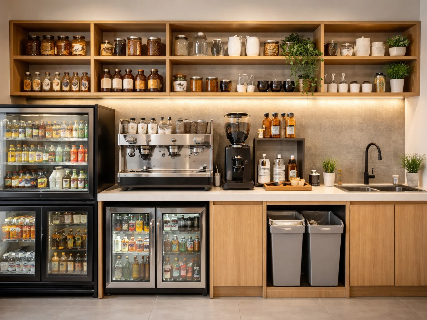 quầy cafe có kệ trưng bày – ảnh minh họa