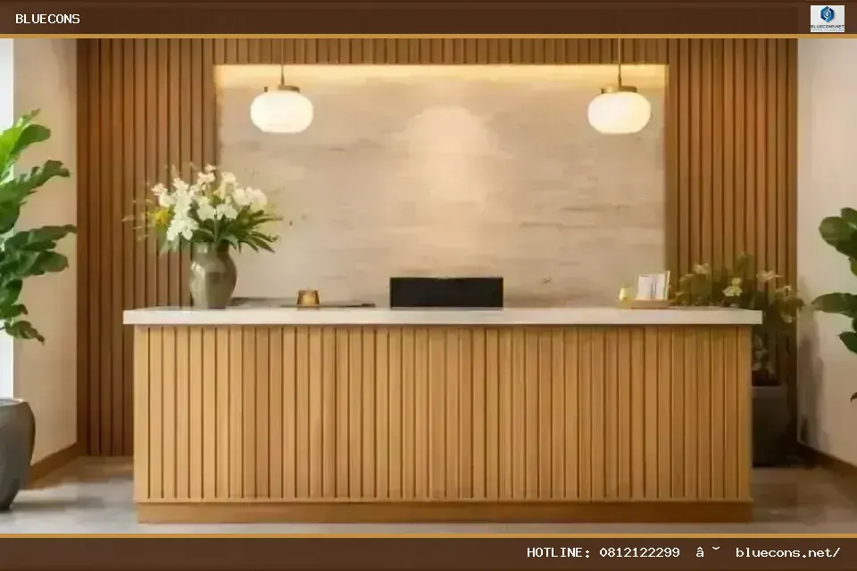 Quầy lễ tân bằng gỗ tự nhiên – hình ảnh Bluecons