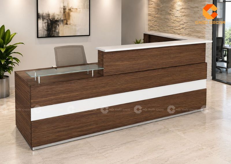 Quầy lễ tân gỗ công nghiệp-Chu l-phối kính