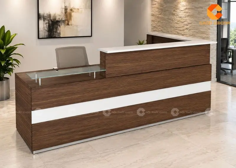 Quầy lễ tân gỗ công nghiệp-Chu l-phối kính