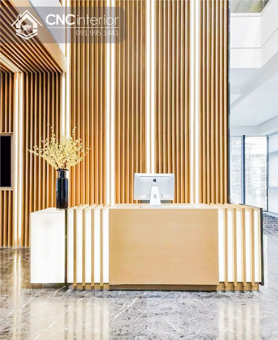 Quầy lễ tân gỗ công nghiệp đẹp
