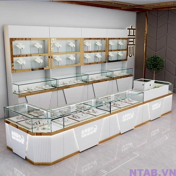 Quầy lễ tân kết hợp tủ kính trưng bày