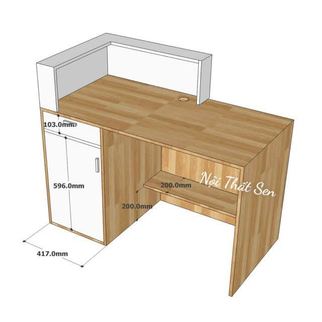 Quầy lễ tân 1m2 nhỏ gọn có hộc kéo