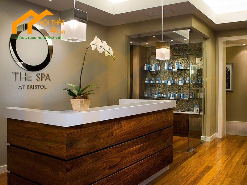 Quầy lễ tân spa bằng gỗ