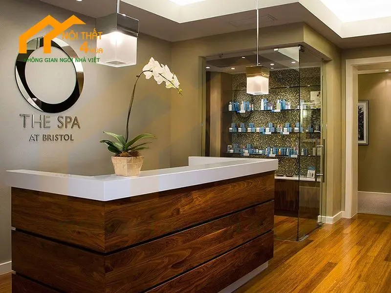 Quầy lễ tân spa bằng gỗ
