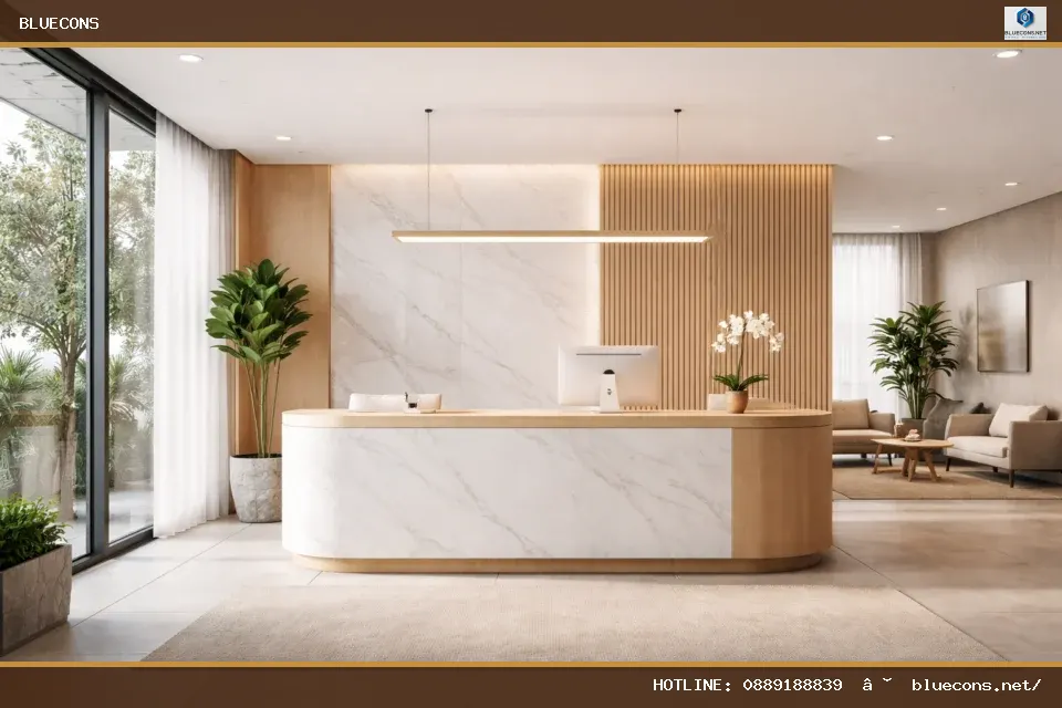 Quầy lễ tân văn phòng đẹp – ảnh minh họa Bluecons