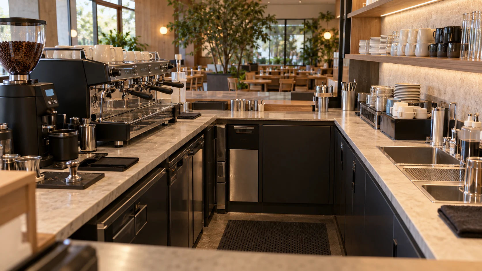 quầy pha chế cafe 3m - ảnh AI chi tiết