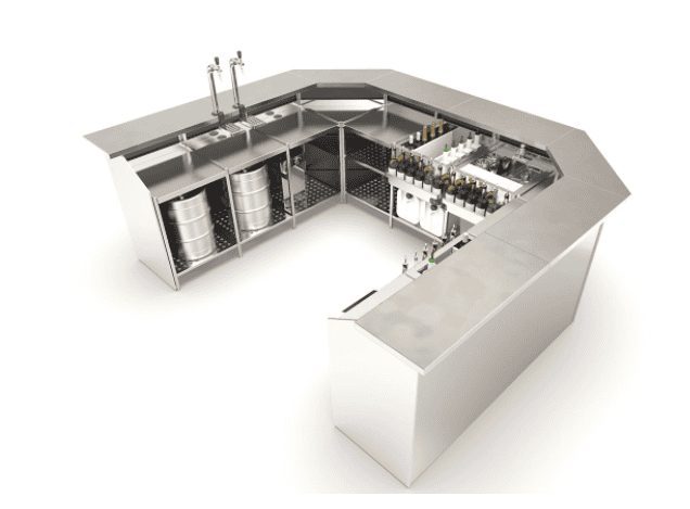 Thiết kế quầy pha chế inox có chậu rửa cho quán cafe