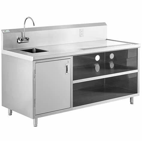 Mẫu quầy pha chế inox có chậu rửa và tủ đựng