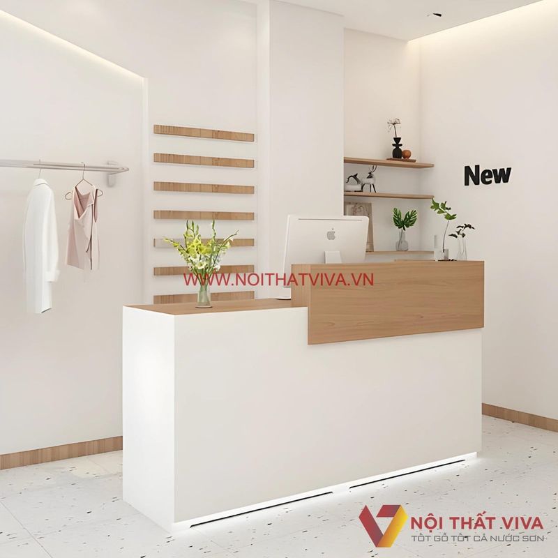 Quầy spa đẹp gỗ công nghiệp thiết kế tối giản, hiện đại