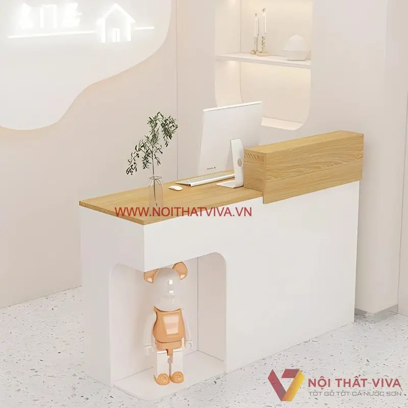 Hình ảnh quầy thu ngân gỗ công nghiệp thiết kế độc đáo, hiện đại