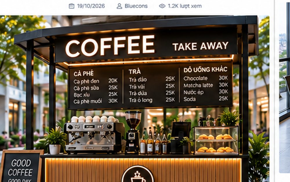 Quầy pha chế trà sữa chữ L: minh họa không gian và giải pháp thiết kế 2