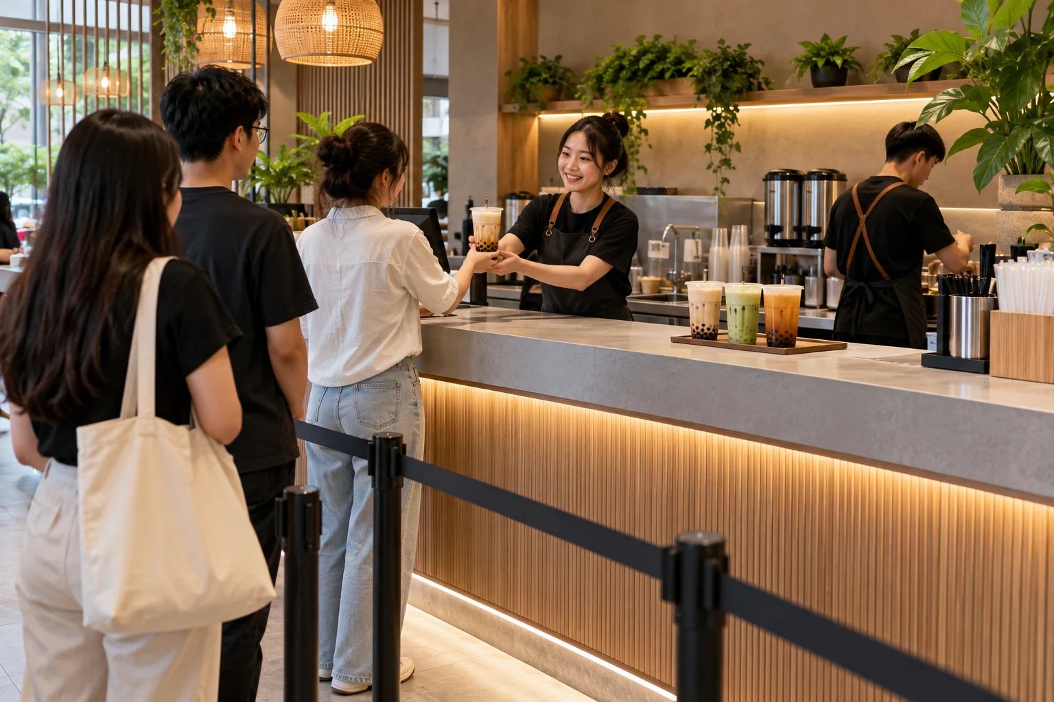 Khu nhận order và giao đồ uống tại quầy trà sữa