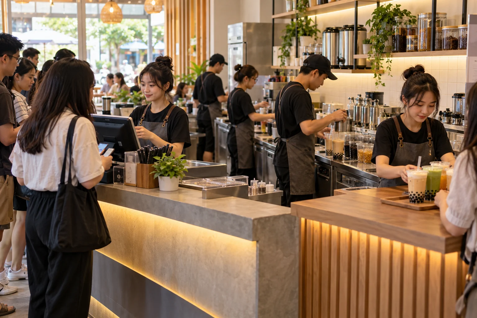 Nhân viên vận hành các khu vực pha chế trà sữa