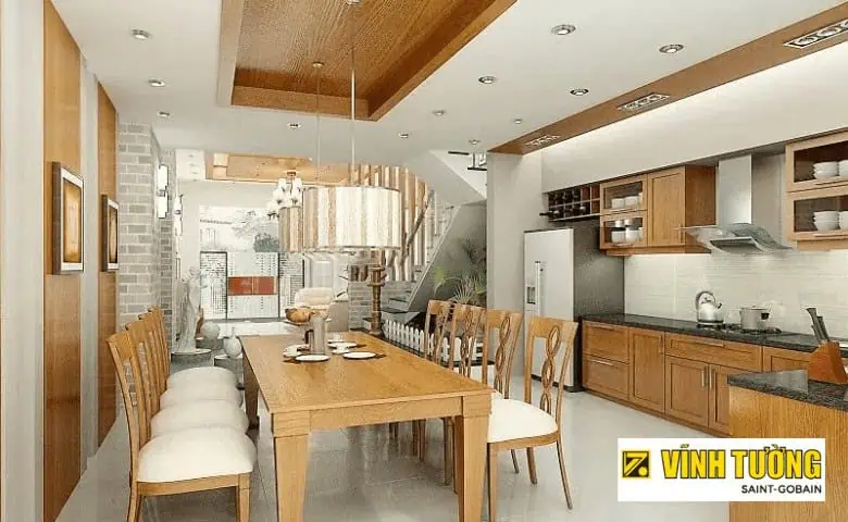 Thiết kế thạch cao phòng bếp với đèn LED