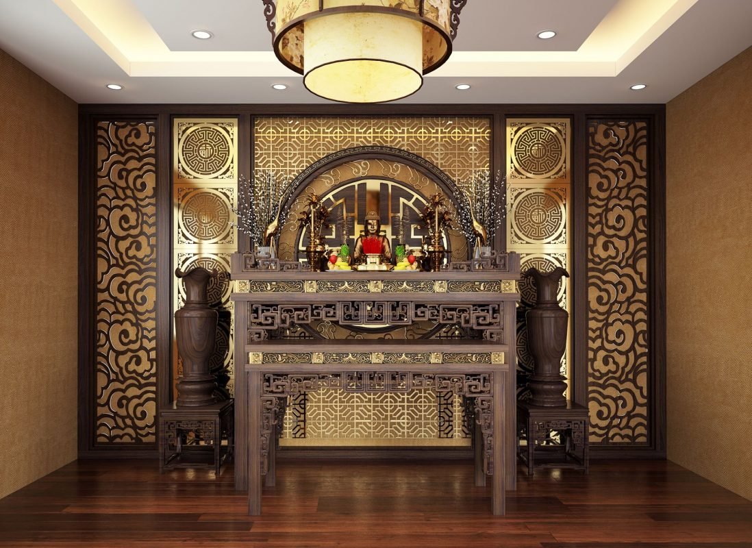 Mẫu trần thạch cao phòng thờ đẹp