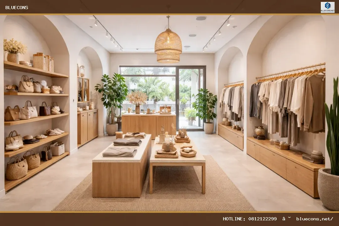 Thi công cửa hàng shop – ảnh minh họa Bluecons
