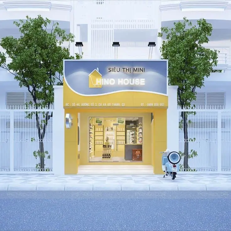 Mặt tiền cửa hàng với màu sắc ấn tượng