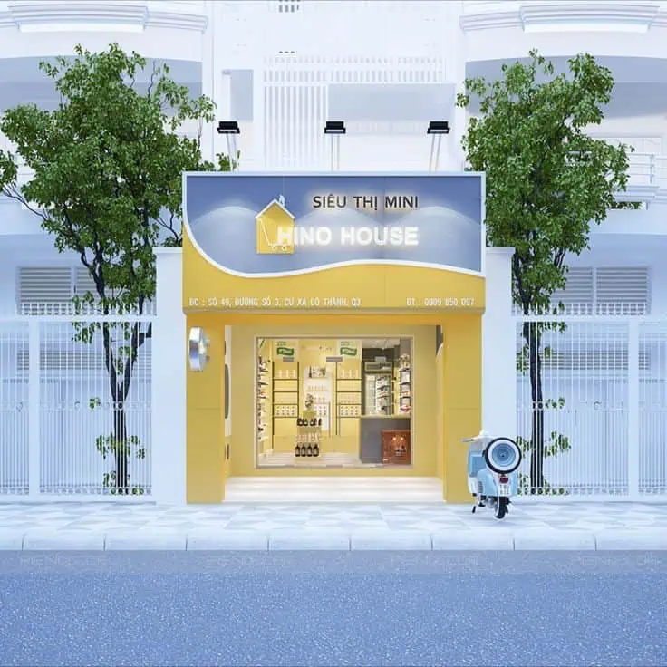 Mặt tiền cửa hàng với màu sắc ấn tượng