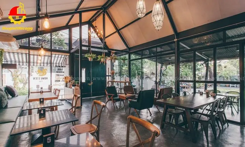 Thi Công Nội Thất Quán Cafe Khung Thép Đơn Giản