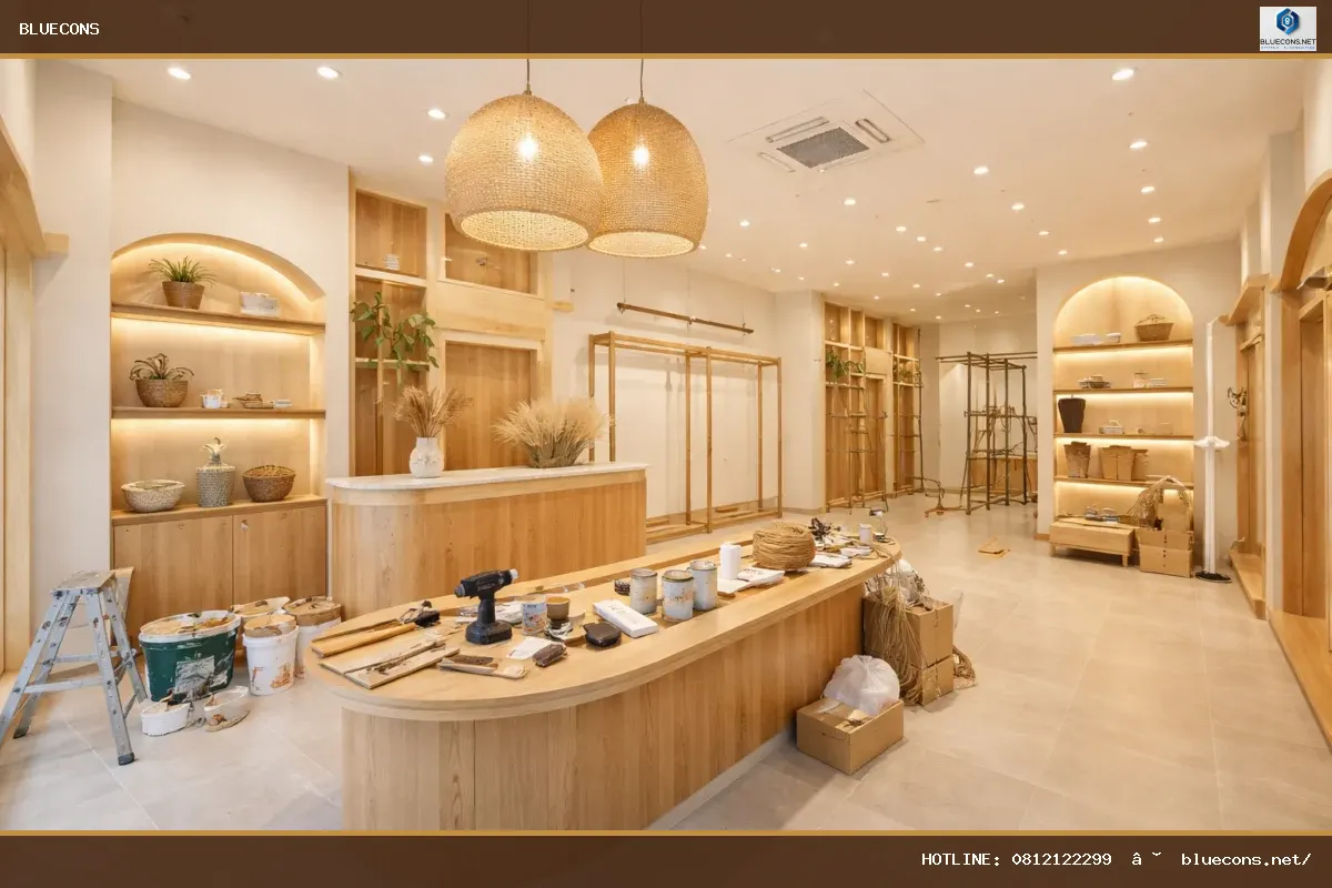 Thi công trang trí shop – ảnh minh họa Bluecons