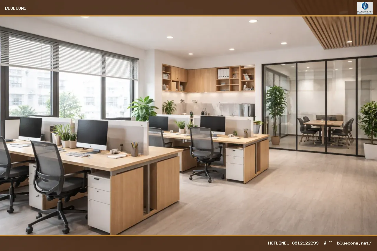 Thi công văn phòng giá rẻ đẹp – ảnh minh họa Bluecons