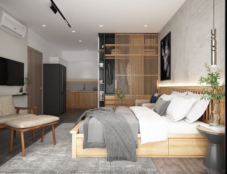 thi công nội thất gỗ căn hộ 1 phòng ngủ 16 Nội thất căn hộ mini