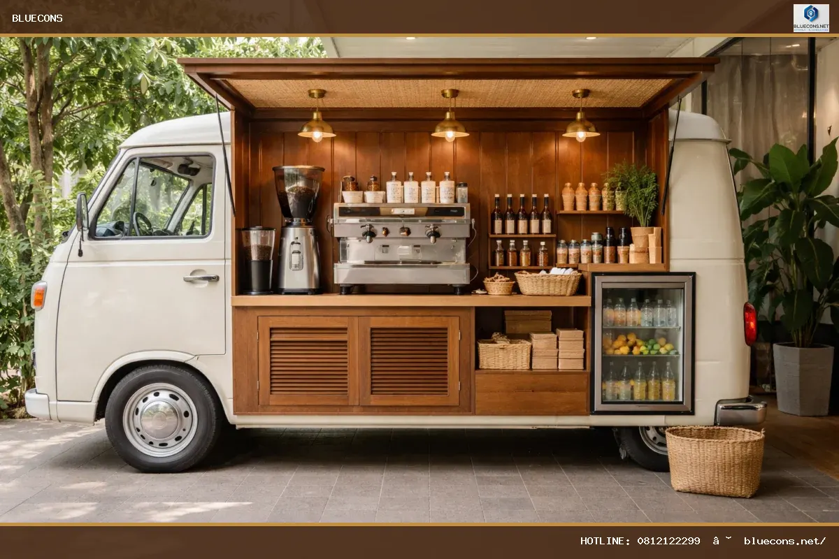 Thiết kế gia công xe cafe – ảnh minh họa Bluecons