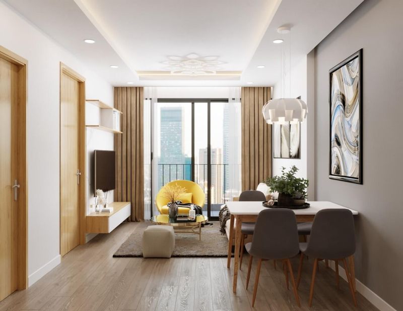 thi công nội thất gỗ chung cư mini 13 Phòng khách chung cư mini