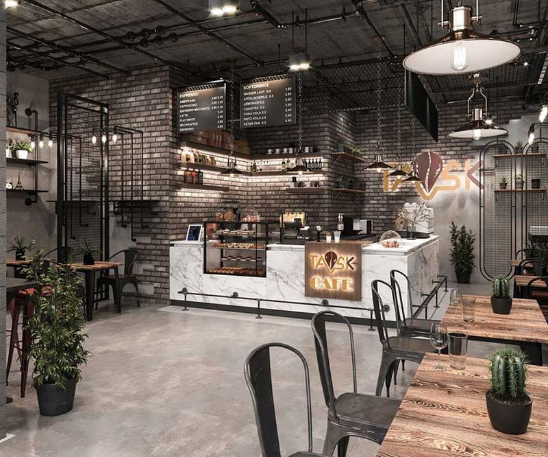 Nội thất quán cafe phong cách industrial