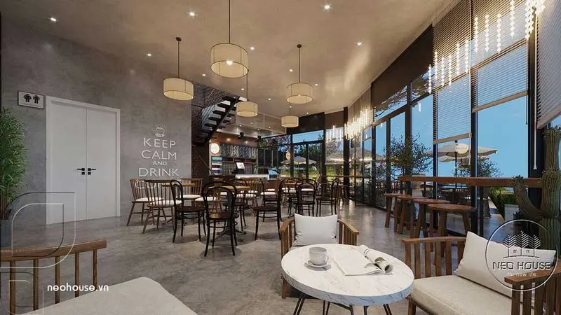 Nội thất quán cafe sân vườn 2 tầng