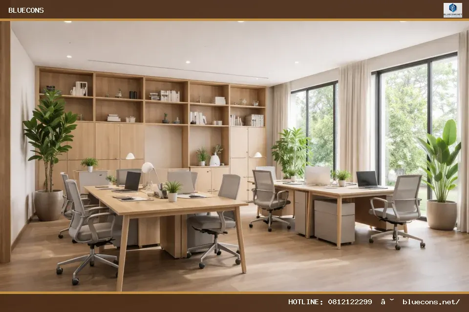 Thiết kế nội thất văn phòng tối giản – ảnh minh họa Bluecons