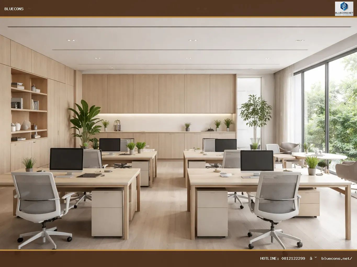 Thiết kế nội thất văn phòng tối giản – ảnh minh họa Bluecons