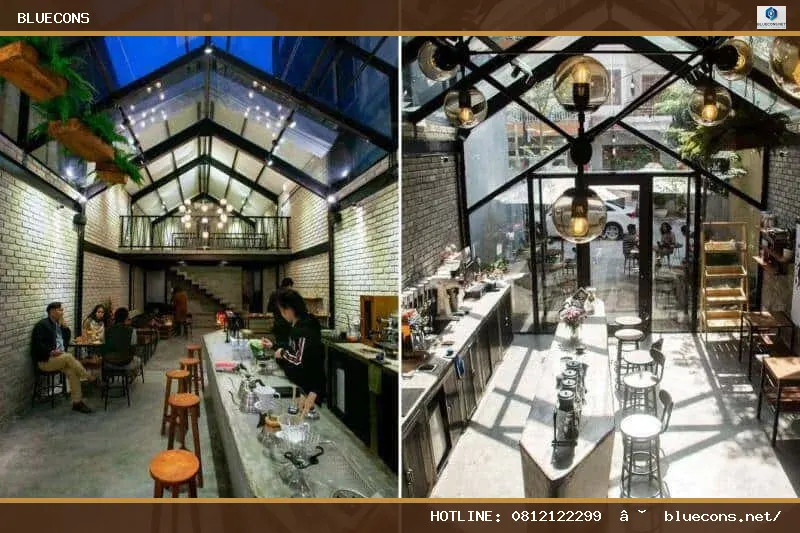 Thiết kế quán cafe 80m2 – hình ảnh Bluecons