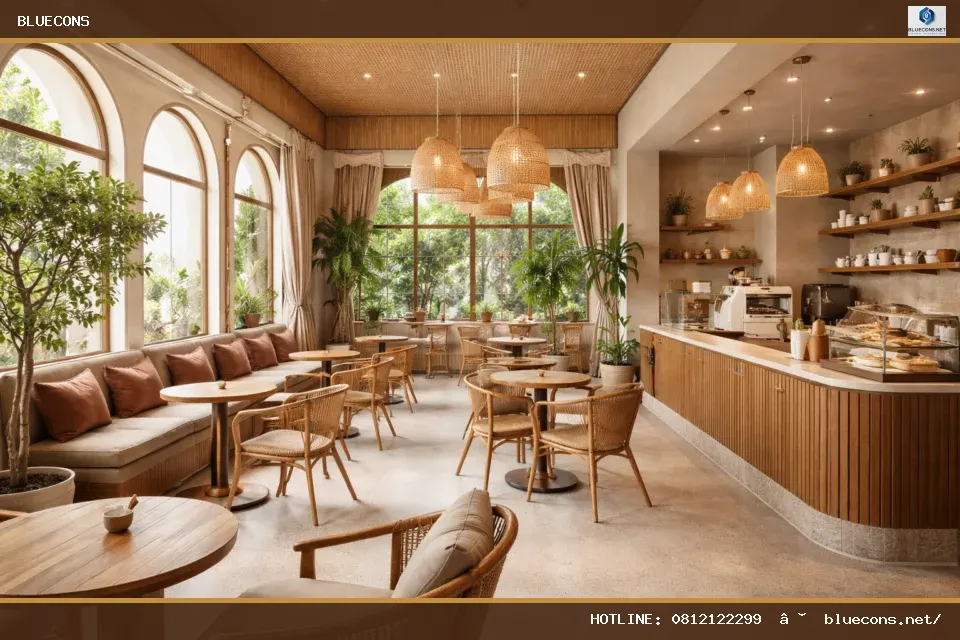 Thiết kế quán cafe 80m2 – ảnh minh họa Bluecons