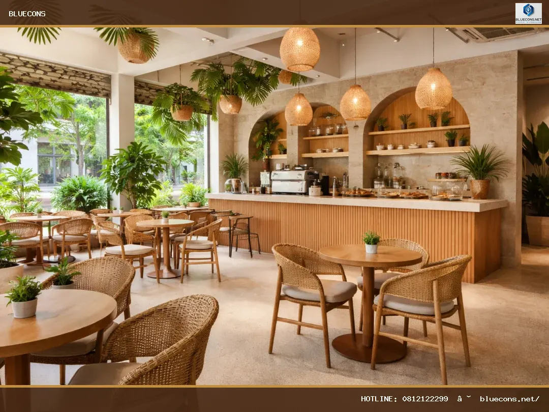 Thiết kế quán cafe 80m2 – ảnh minh họa Bluecons