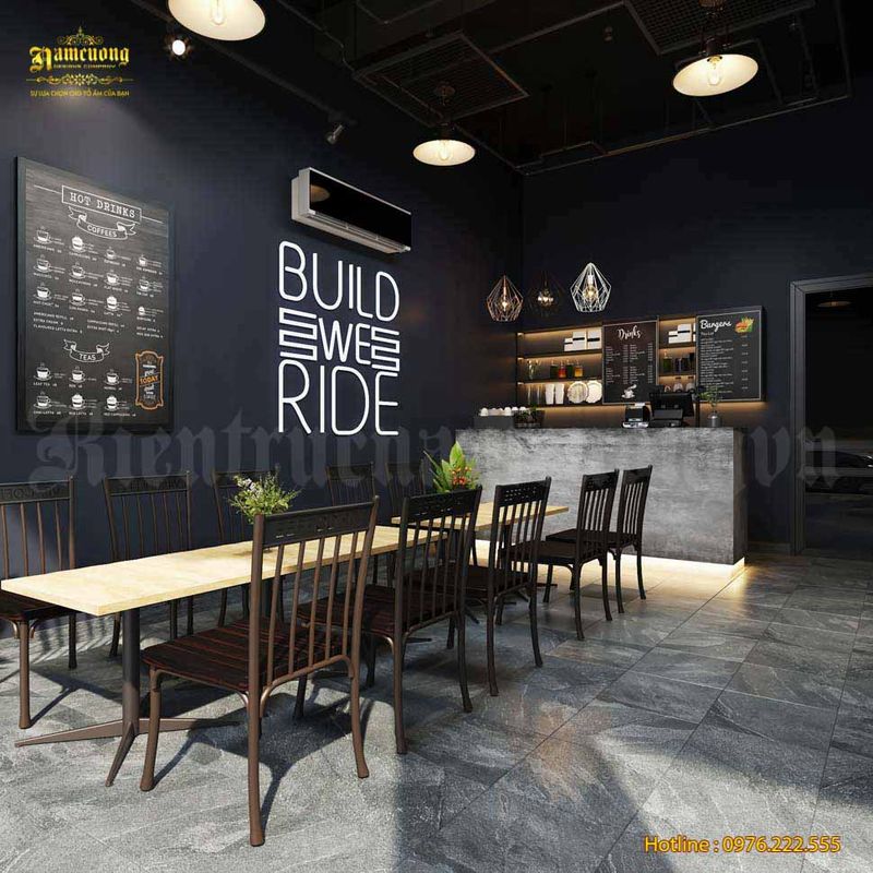 Phối cảnh quán cafe thoáng đãng