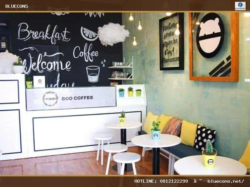 Thiết kế quán cafe nhà ống – hình ảnh Bluecons