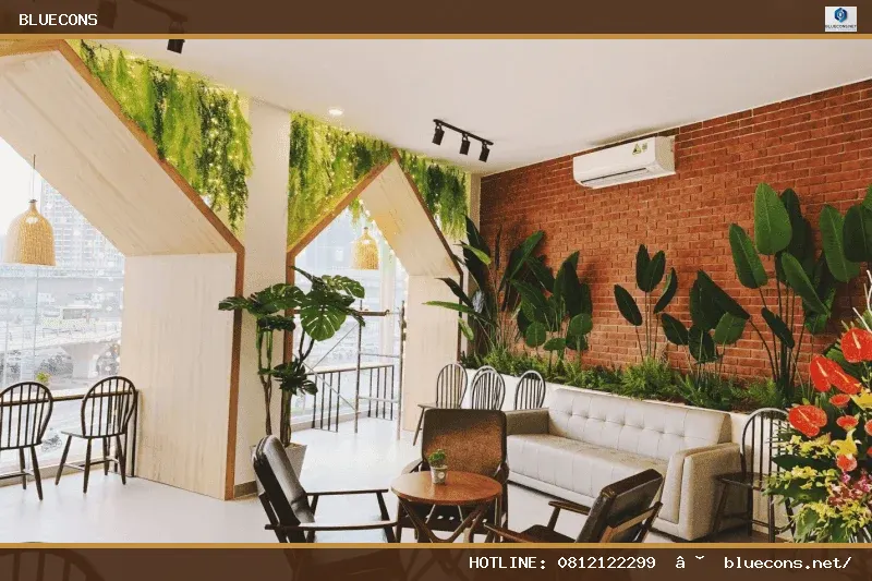 Thiết kế quán cafe nhà ống – hình ảnh Bluecons